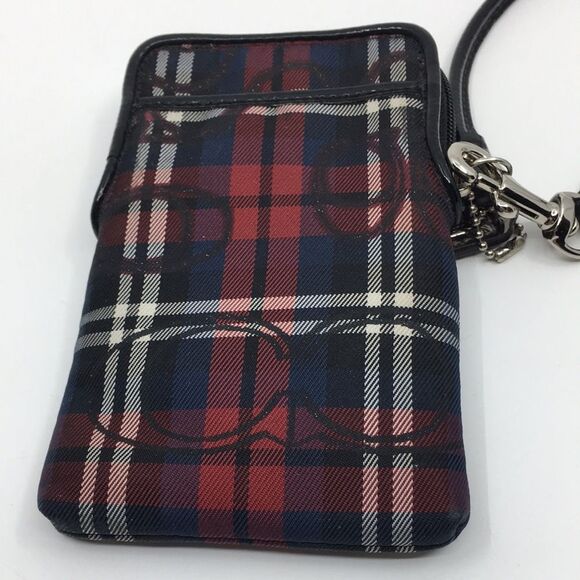 Coach Poppy Tartan Plaid Wristlet with nickel hardware patent leather black trim - Picture 10 of 17